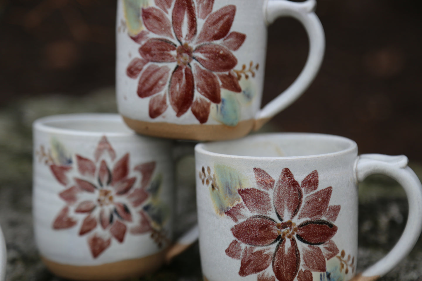 RuthAnn Zimmerman Handmade Poinsettia Pottery Mug